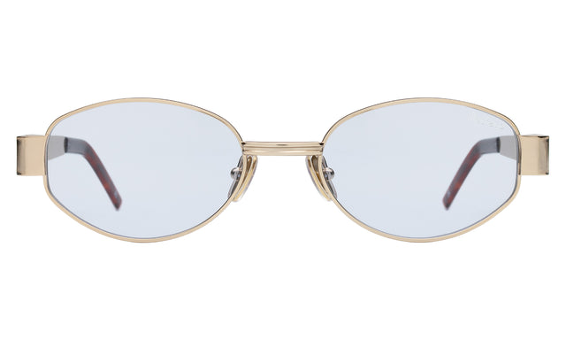 Nesso Sunglasses front view in Gold with Light Blue See Through