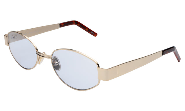 Nesso Sunglasses side view in Gold / Light Blue See Through