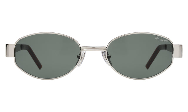 Nesso Sunglasses front view in Silver with Olive