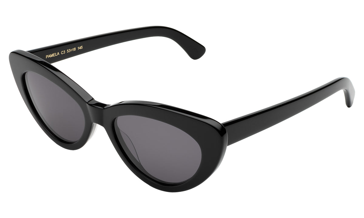 Pamela Sunglasses in Black with Grey Flat lenses, side view