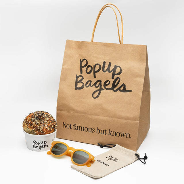 Bag of bagels PopUp Bagels x illesteva and limited edition cloth PopUp Bagels x illesteva Sunglasses Side Profile in Matte Honey Gold / Olive