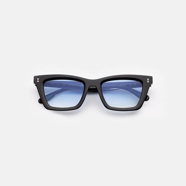 Portugal Sunglasses side view in Black/Gold / Blue Flat Gradient See Through