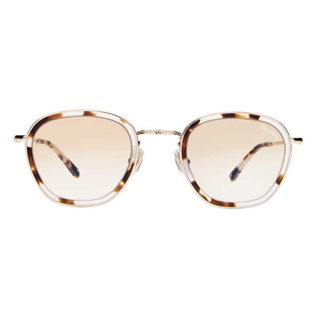 Prince Tate Sunglasses front view in White Tortoise/Gold with Taupe Flat Gradient
