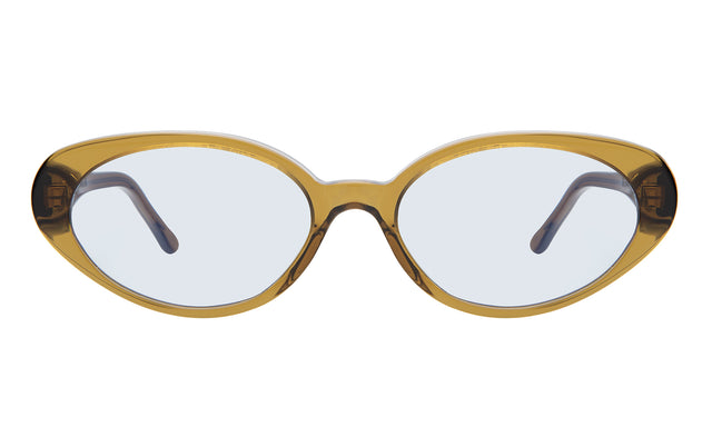 Sheila Sunglasses front view in Moss with Light Blue Flat See Through