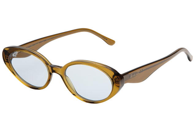 Sheila Sunglasses side view in Moss / Light Blue Flat See Through