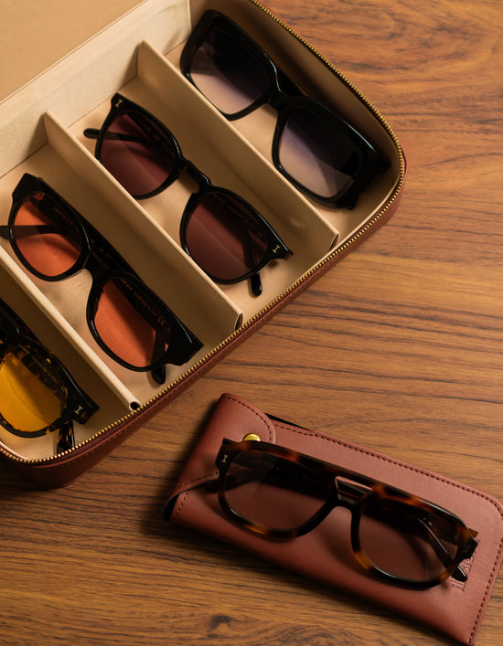 Frames in various Fall/Winter curated see-through lenses stored in the collector's case