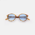 Front view of Village Sunglasses in Amber/Gold/Blue Gradient See Through