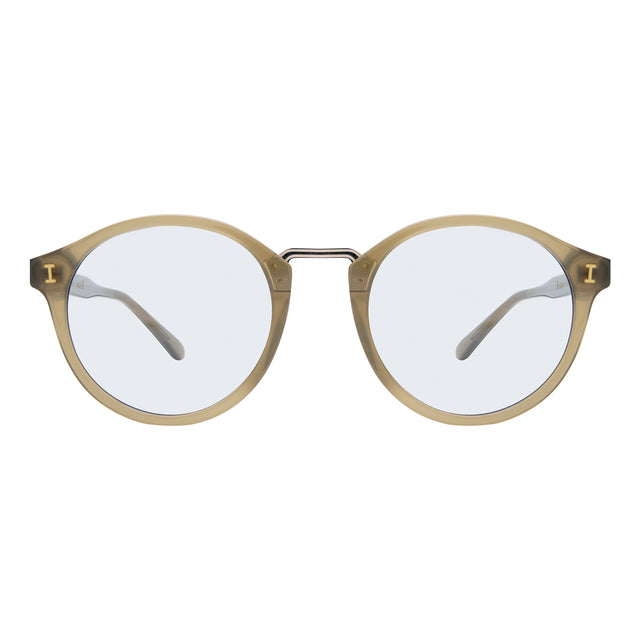 Village Sunglasses front view in Olive/Gold with Light Blue See Through