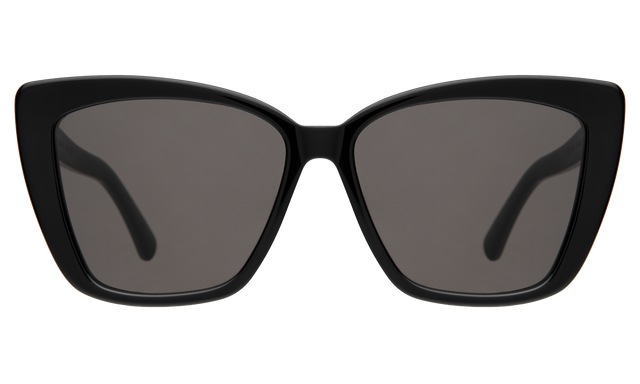 Barcelona Sunglasses front view in Black with Grey Flat