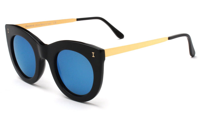  Boca II Sunglasses Side Profile in Black / Blue Mirror