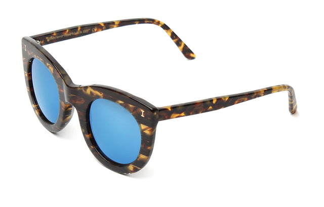 Boca Sunglasses side view in Tortoise Stripes / Blue Mirror