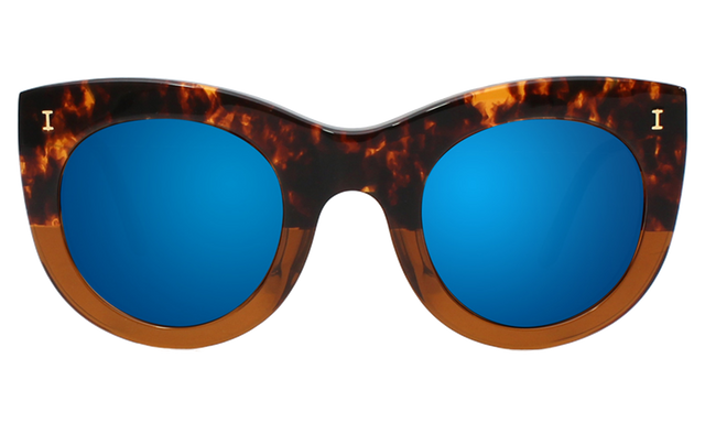 Boca Sunglasses front view in Half/Half Dark Brown with Blue Mirror