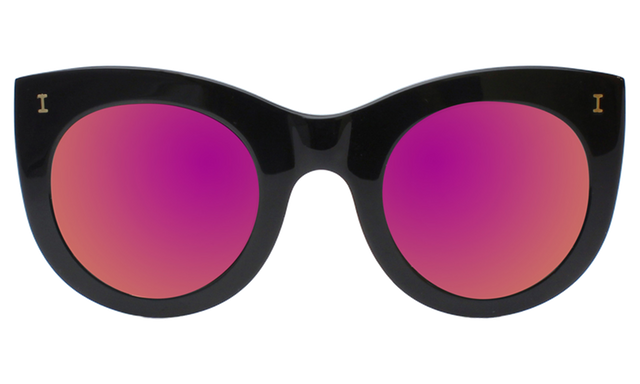 Boca Sunglasses front view in Matte Black with Pink Mirror