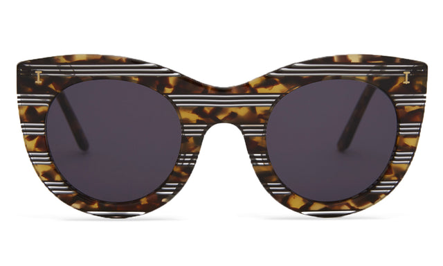 Boca Sunglasses front view in Tortoise Stripes with Grey Flat