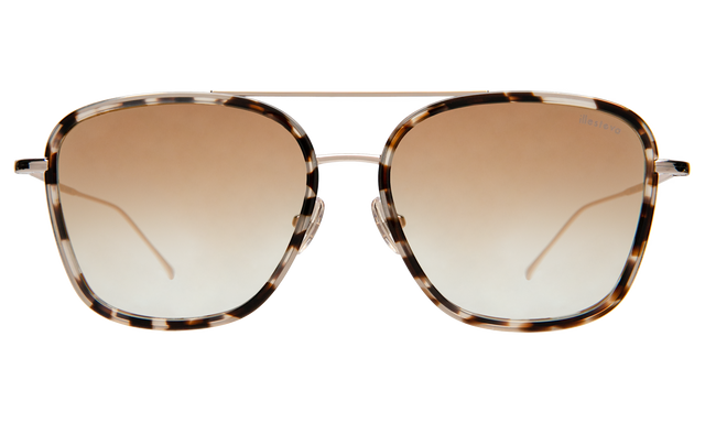 Delos Ace Sunglasses front view in White Tortoise/Gold with Gold Flat Mirror Gradient