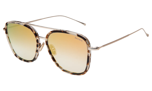 Delos Ace Sunglasses side view in White Tortoise/Gold / Gold Flat Mirror Gradient