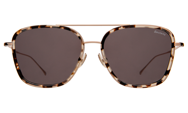 Delos Ace Sunglasses front view in White Tortoise/Rose Gold with Grey Flat