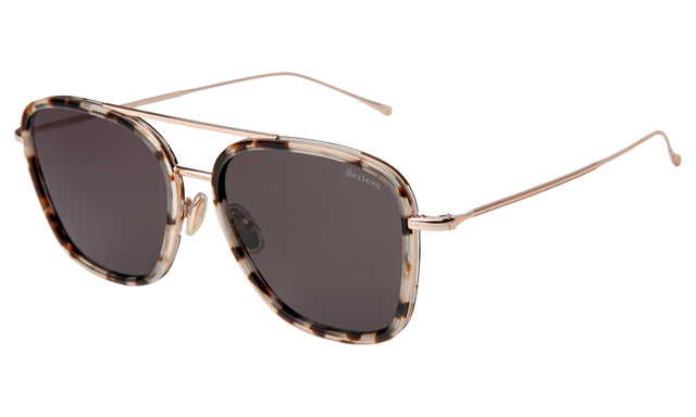 Delos Ace Sunglasses side view in White Tortoise/Rose Gold / Grey Flat