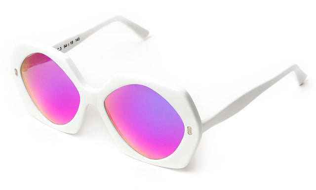 Georgina Sunglasses side view in White / Pink Mirror