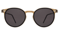 Front view of Great Jones Titanium Sunglasses in Black/Matte Gold/Grey