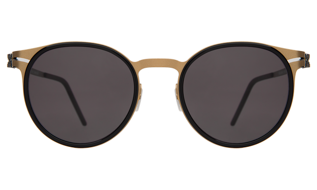 Great Jones Titanium Sunglasses front view in Black/Matte Gold Grey