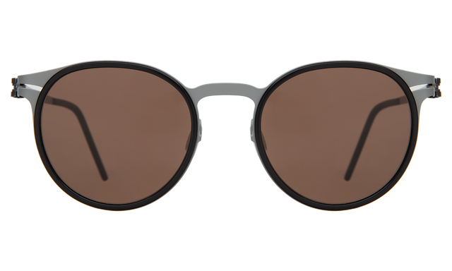 Great Jones Titanium Sunglasses front view in Black/Matte Silver Brown