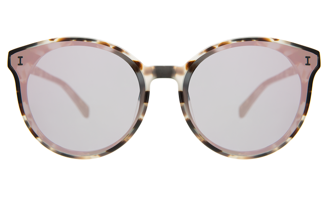 Helen Sunglasses front view in White Tortoise Bright Rose Flat Mirror