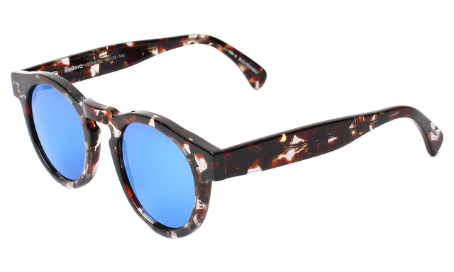 Leonard Eco Sunglasses Side Profile in Clear Marble / Blue Mirror