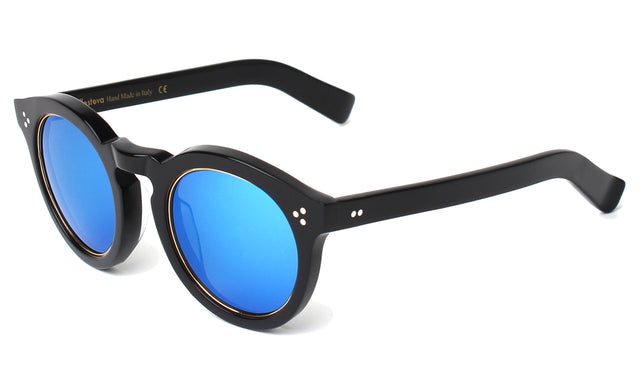 Leonard II Ring Sunglasses side view in Black Blue Mirror