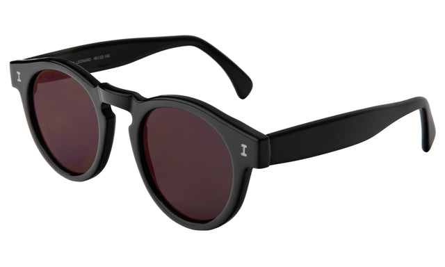 Leonard (Flex Hinge) Sunglasses Side Profile in Black Midnight Blue Flat Mirror