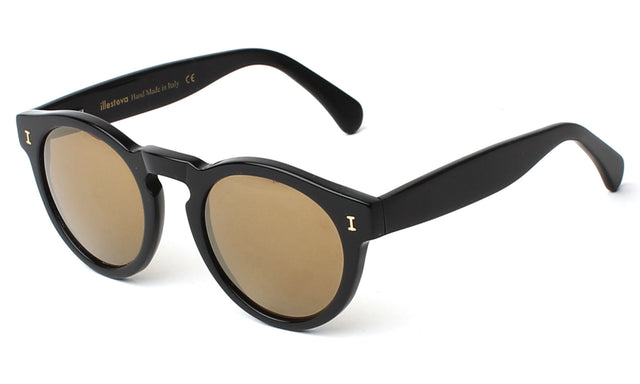 Leonard (Flex Hinge) Sunglasses Side Profile in Black Gold Flat Mirror