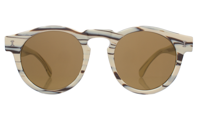 Leonard Eco Sunglasses in Striped Cream Marble Gold Mirror