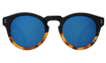 Front view of Leonard (Vintage) Sunglasses in H/H Light Tortoise Split/Blue Mirror