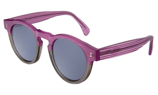 Leonard (Vintage Flex Hinge) Sunglasses Side Profile in Half/Half Purple / Metal Mirror