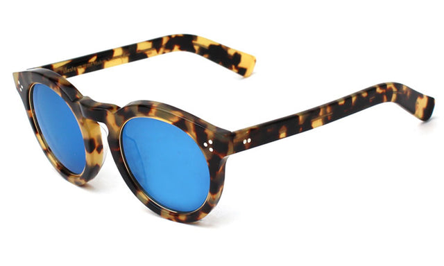 Leonard II Ring Sunglasses side view in Tortoise Blue Mirror