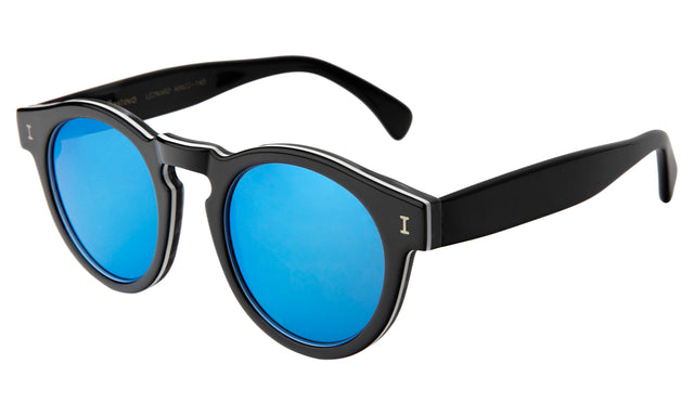 Leonard (Classic Flex Hinge) Sunglasses Side Profile in Tuxedo Blue Mirror