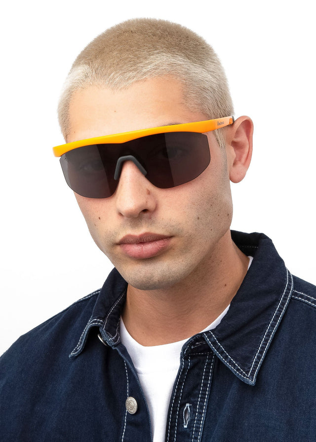 wearing Managua Sunglasses Neon Orange Grey