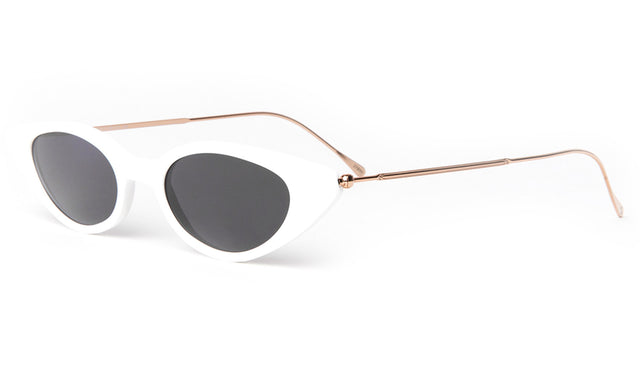 Marianne Sunglasses Side Profile in White Rose Gold Grey Flat