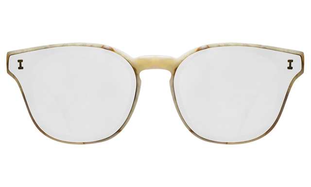 Martinique Sunglasses front view in Cream Marble Silver Flat Mirror