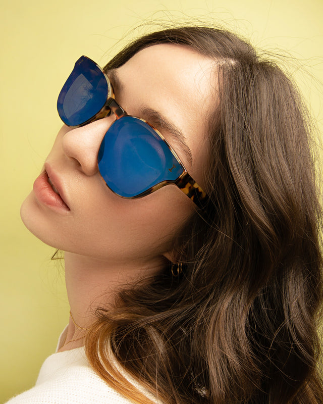 wearing Martinique Sunglasses Tortoise Blue Flat Mirror