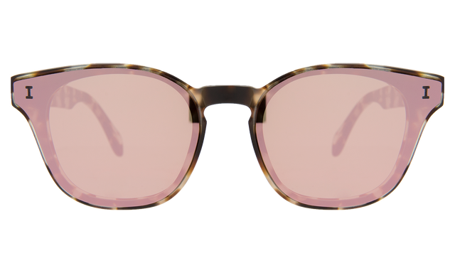 Martinique Sunglasses front view in White Tortoise Rose Flat Mirror