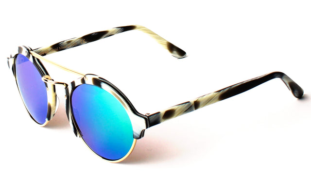 Milan II Sunglasses side view in Horn Blue Mirror