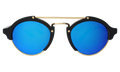 Front view of Milan Sunglasses in Matte Black/Gold/Blue Mirror