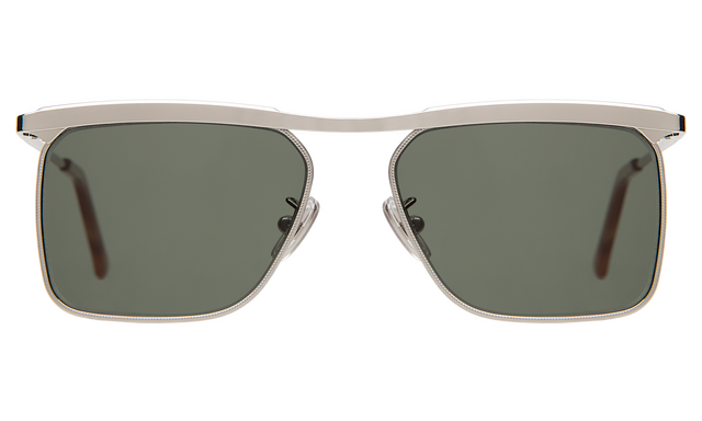 PCH Sunglasses front view in Silver with Olive Flat Lenses