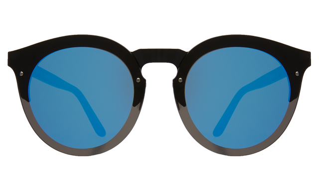 Palermo Sunglasses front view in Matte Black with Blue Flat Mirror