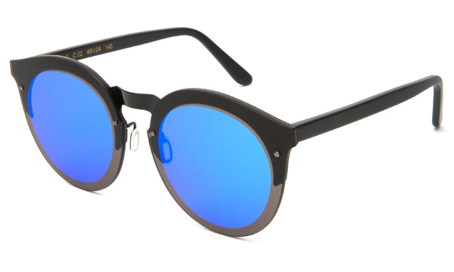 Palermo Sunglasses side view in Matte Black / Blue Flat Mirror