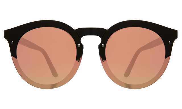 Palermo Sunglasses front view in Matte Black with Rose Flat Mirror