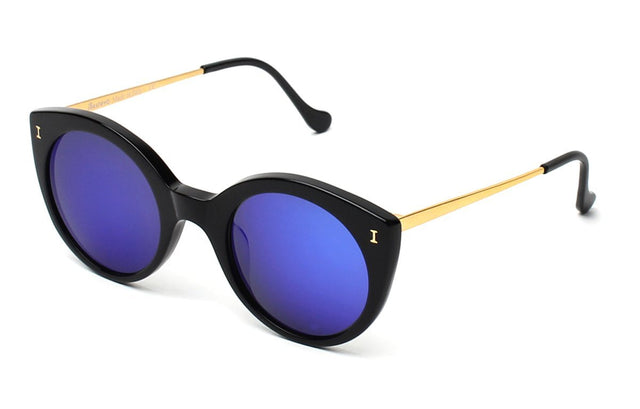 Palm Beach Sunglasses Side Profile in Black Violet Mirror