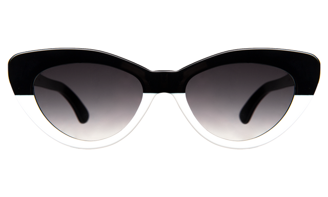 Pamela Sunglasses front view in H/H Black White with Grey Flat Gradient