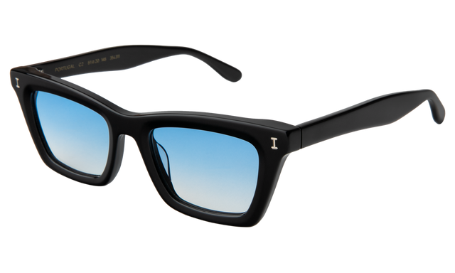 Portugal Sunglasses Side Profile in Black / Blue Flat Gradient See Through